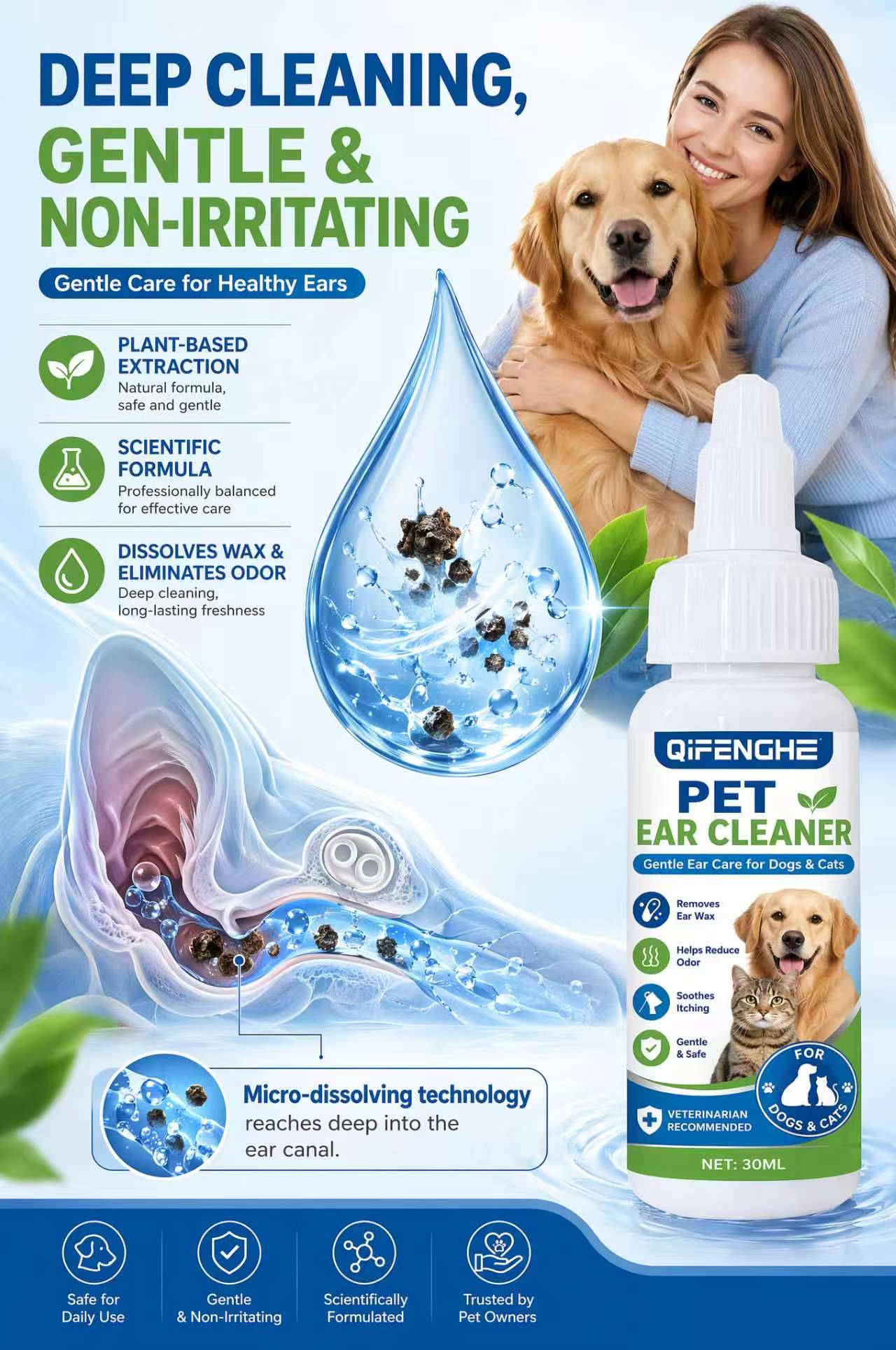 Dog Ear Cleaner Solution Drops Wash - 30 мл капель для чистки ушей