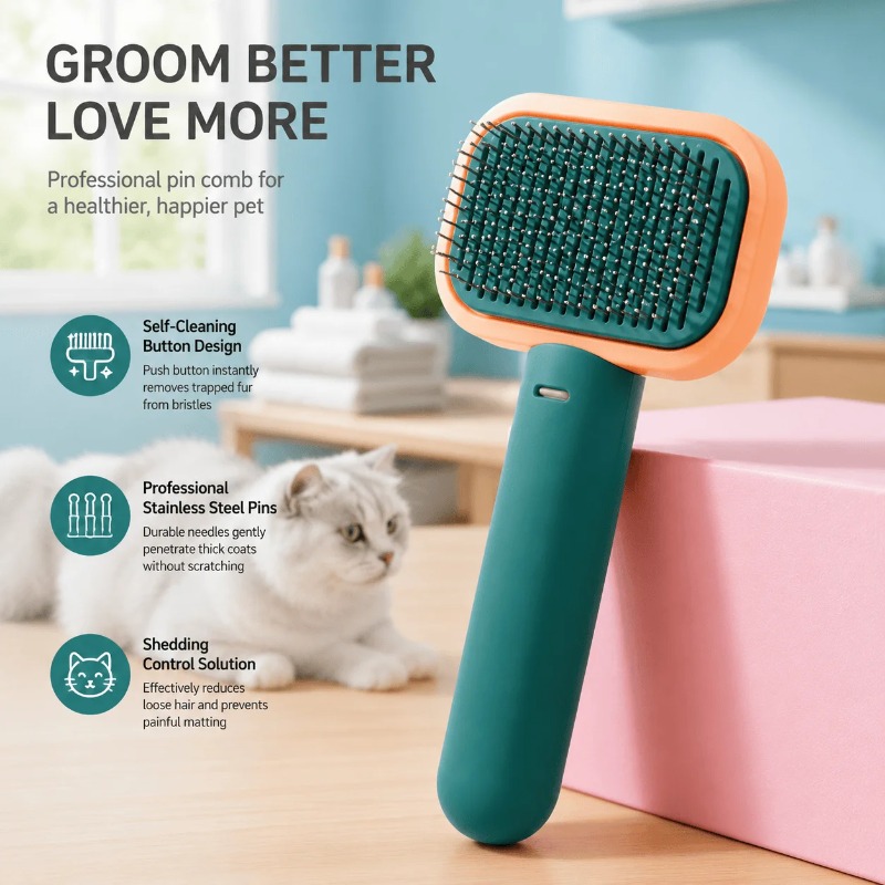 Самоочищающаяся расческа-щетка – обзор и цена Slicker Brush Self Cleaning Pet Grooming