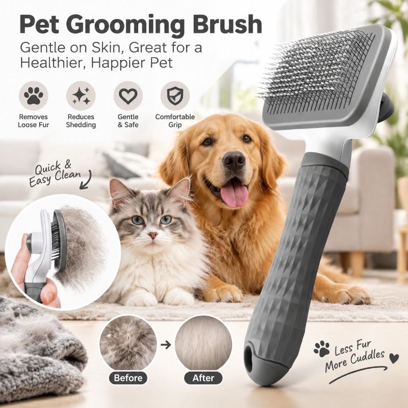 Самоочищающаяся щетка для уход – обзор и цена Slicker Brush Self Cleaning Pet Grooming